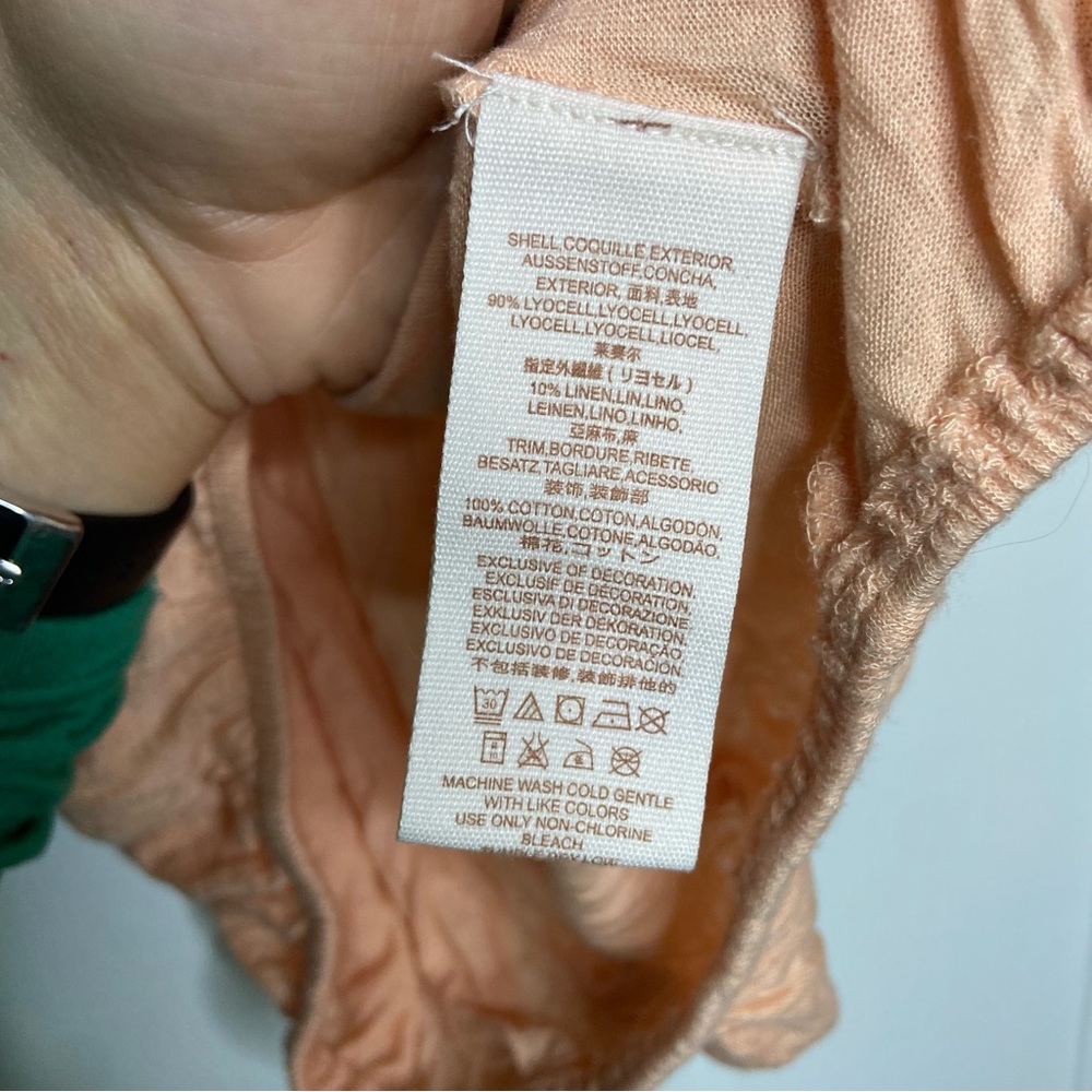 Free People Annka Bubble Tropical One Shoulder Vacation Blouse In Peach Medium - Picture 14 of 15